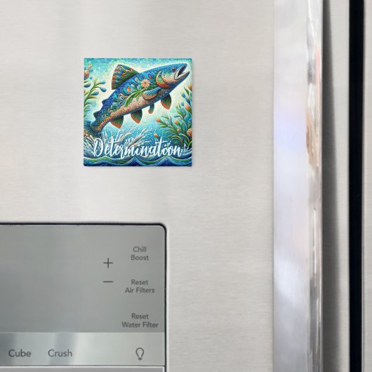 Zalm Springende Mozaïek Bloem Blauw Persoonlijk Magneet (Insitu (Koelkast))