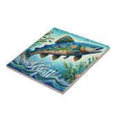 Zalm Springende Mozaïek Bloem Blauw Persoonlijk Tegeltje (Zijkant)