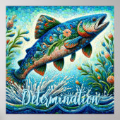 Zalm Springende Mozaïek Bloemig Blauw Persoonlijk Poster (Voorkant)