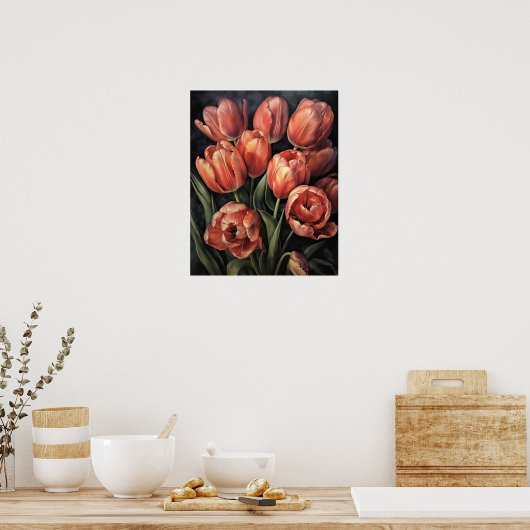 Zalm Tulip Flowers Art Print Poster (Keuken)