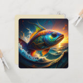 Zalm van Kennis, Levendige Vissen Sunset Ocean Art Kaart (Voorkant / Achterkant in situ)