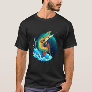 Zalm vissen springt uit het water hengelaar t-shirt
