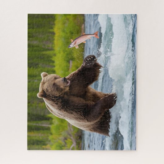 Zalm Vist Grizzly Beer Legpuzzel (Verticaal)