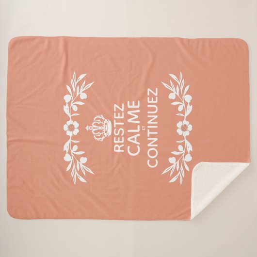 zalm witte olijftak Franse zin "Keep Calm" Sherpa Deken (Voorkant (horizontaal))