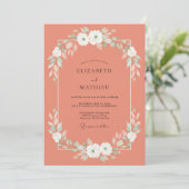 Zalm Witte Ranunculus Eucalyptus Bruiloft Kaart (Staand voorkant)