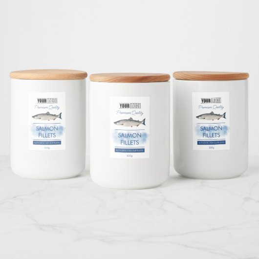Zalmfilets Fish Productlabel met Logo Voedselcontainer Etiket (Flessen)