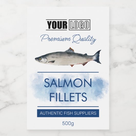 Zalmfilets Fish Productlabel met Logo Voedselcontainer Etiket (Enkel label)