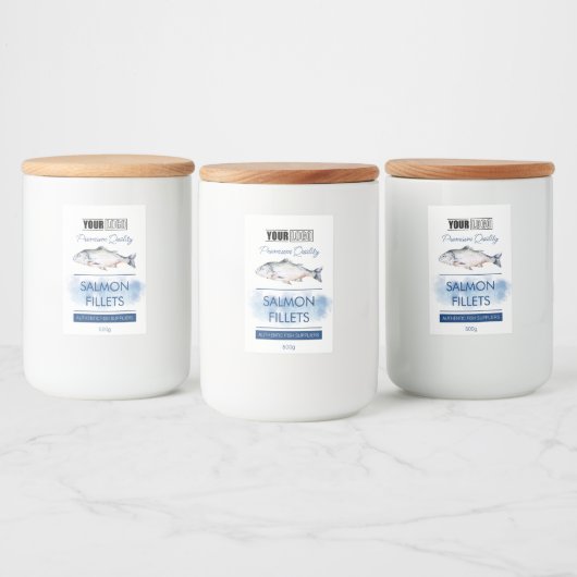 Zalmfilets Fish Productlabel met Logo Voedselcontainer Etiket (Flessen)