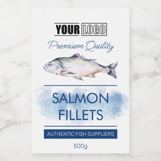 Zalmfilets Fish Productlabel met Logo Voedselcontainer Etiket (Enkel label)