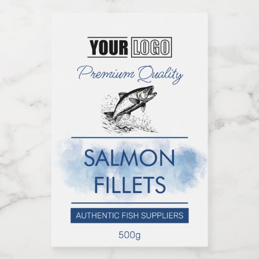 Zalmfilets Fish Productlabel met Logo Voedselcontainer Etiket (Enkel label)
