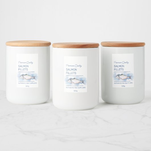 Zalmfilets Visproductetiket Voedselcontainer Etiket (Flessen)