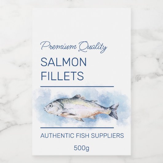 Zalmfilets Visproductetiket Voedselcontainer Etiket (Enkel label)