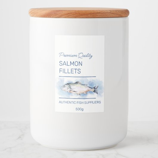 Zalmfilets Visproductetiket Voedselcontainer Etiket (Voorkant)