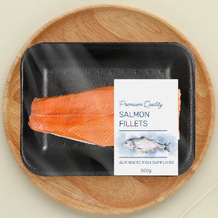 Zalmfilets Visproductetiket Voedselcontainer Etiket