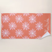Zalmkleur BOHO Daisy Patroon Aangepaste naam Strandlaken (Voorkant)