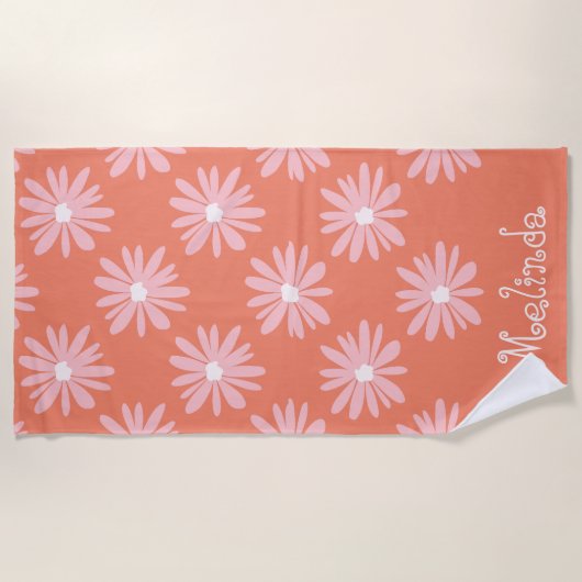 Zalmkleur BOHO Daisy Patroon Aangepaste naam Strandlaken (Voorkant)