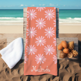 Zalmkleur BOHO Daisy Patroon Aangepaste naam Strandlaken