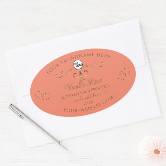 Zalmproductlabels Gold hart met Logo Ovale Sticker (Envelop)