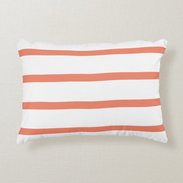 Zalmrood en wit Minimal Stripes Kantoor Accent Kussen (Voorkant)