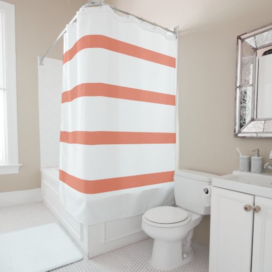 Zalmrood en wit Minimal Stripes Kantoor Douchegordijn (In situ)