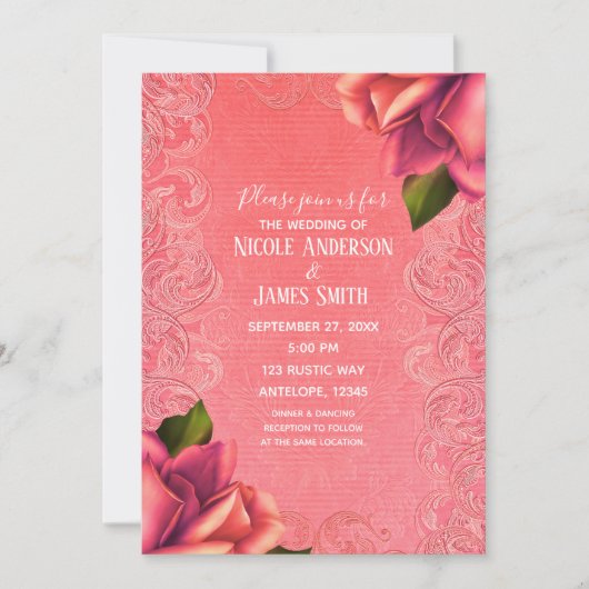 Zalmroze Antiek Roos Elegante bruiloft Kaart (Voorkant)