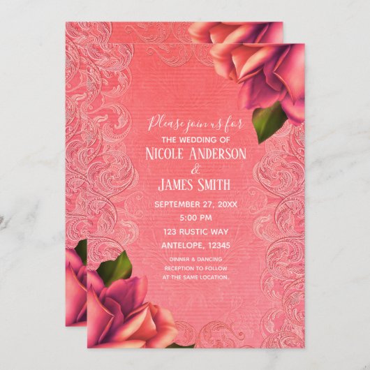 Zalmroze  Antiek Roos Elegante bruiloft Kaart (Voorkant / Achterkant)