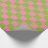 Zalmroze Apple Green Checkered Wrapping Paper Cadeaupapier (Hoek)