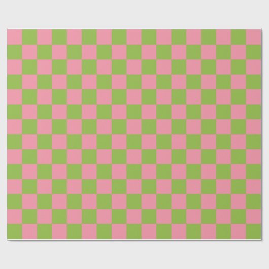 Zalmroze Apple Green Checkered Wrapping Paper Cadeaupapier (Vlak)