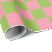 Zalmroze Apple Green Checkered Wrapping Paper Cadeaupapier (Rol Hoek)