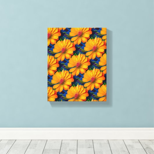 Zalmroze bloemenpatroon canvas afdruk (Insitu (Houten vloer))