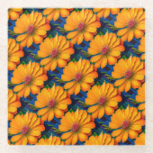 Zalmroze bloemenpatroon glazen onderzetter (Voorkant)