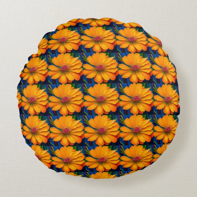 Zalmroze bloemenpatroon rond kussen (Voorkant)