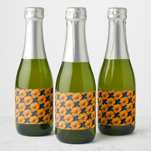 Zalmroze Bloemmotief Sparkling Wijnetiket (Flessen)