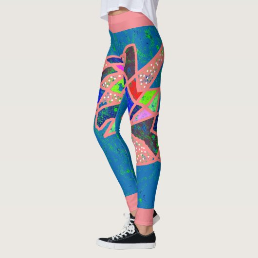 Zalmroze en blauw ontwerp met gemengde kleuren leggings (Links)
