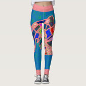 Zalmroze en blauw ontwerp met gemengde kleuren leggings (Voorkant)