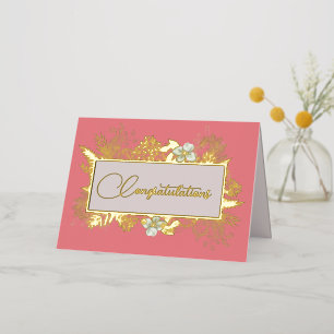 Zalmroze en goudFloral Wedding Folie Wenskaart