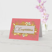 Zalmroze en goudFloral Wedding Folie Wenskaart (Orchidee)