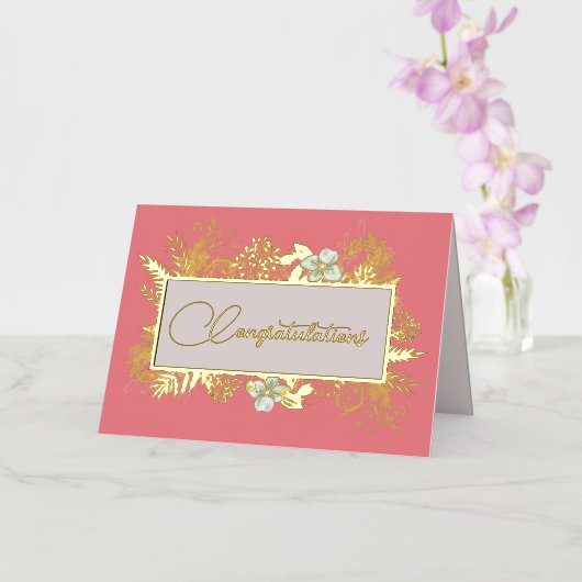 Zalmroze en goudFloral Wedding Folie Wenskaart (Orchidee)