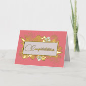 Zalmroze en goudFloral Wedding Folie Wenskaart (Voorkant)