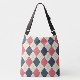 Zalmroze en marineblauwe Argyle-patroon Crossbody Tas