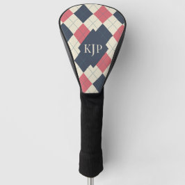 Zalmroze en marineblauwe Argyle-patroon Golfheadcover