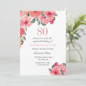 Zalmroze en peach tropische 80e verjaardag Uitnodi Kaart (Staand voorkant)