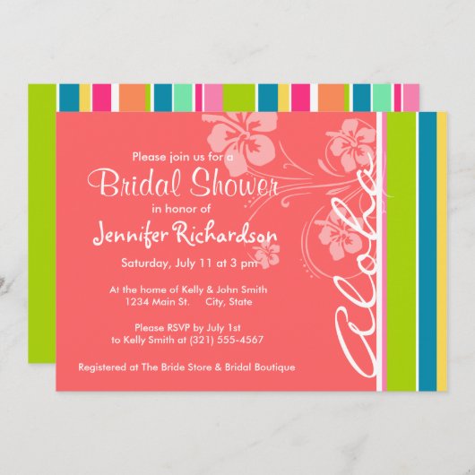 Zalmroze en seafoam Groen gestreept: Aloha Kaart (Voorkant / Achterkant)