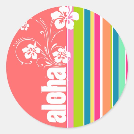 Zalmroze en seafoam Groen gestreept: Aloha Ronde Sticker (Voorkant)