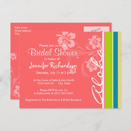 Zalmroze en seafoam Groen gestreept: Aloha Uitnodiging Briefkaart (Voorkant / Achterkant)