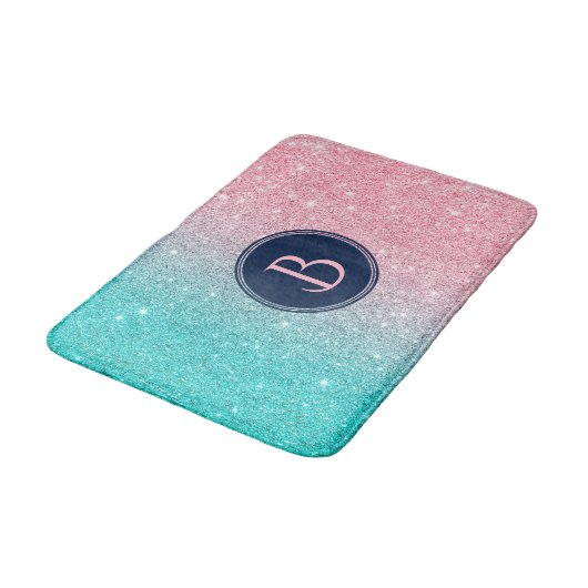Zalmroze en Turquoise Faux Glitter Badmat (Gekanteld)