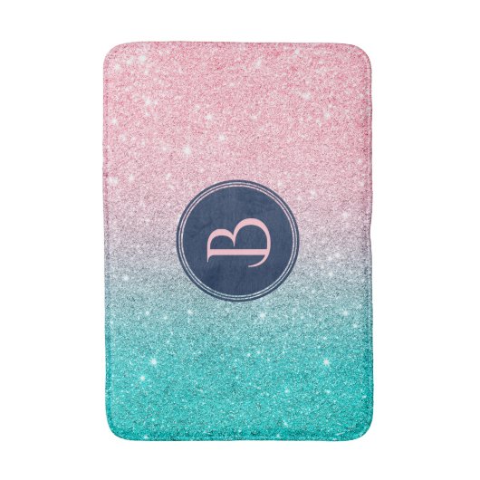 Zalmroze en Turquoise Faux Glitter Badmat (Voorkant Verticaal)