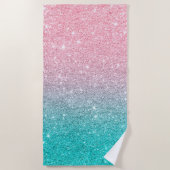 Zalmroze en Turquoise Ombre Faux Glitter Strandlaken (Voorkant)