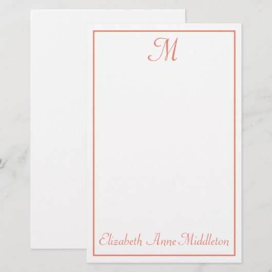 Zalmroze en witte monogram briefpapier (Voorkant / Achterkant)