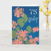 Zalmroze Geraniums op Deep Blue, 75e verjaardag Kaart (Gele Bloem)